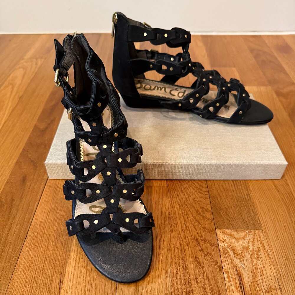Sam Edelman Draper black suede cage sandals, Size 8.5
